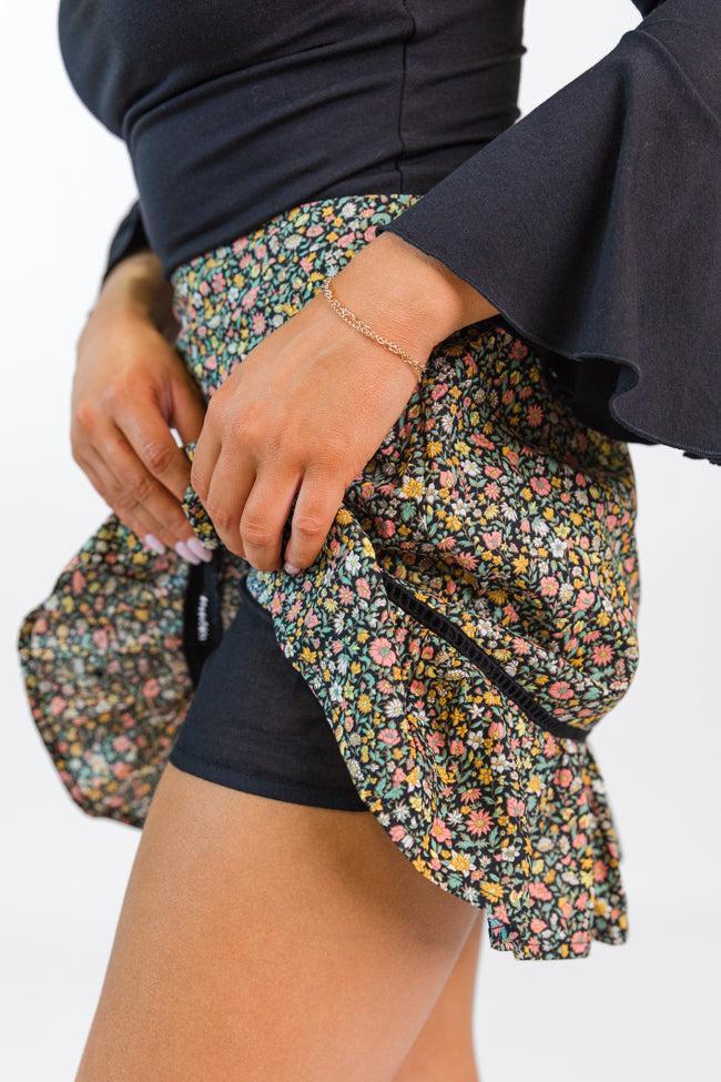 What's The Tea Black Button Front Floral Mini Skort Product Image