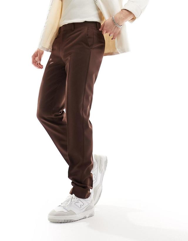 ASOS DESIGN slim smart pants in brown Product Image