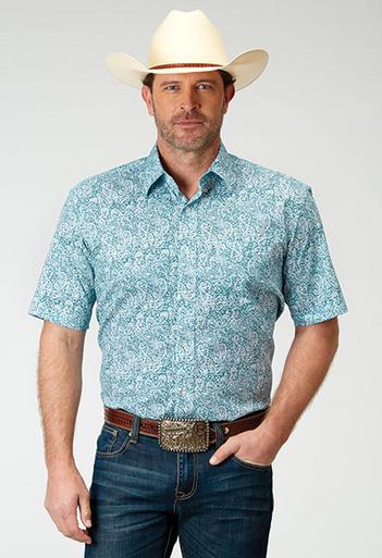 Roper® Men's S/S Teal Paisley Button Shirt Product Image