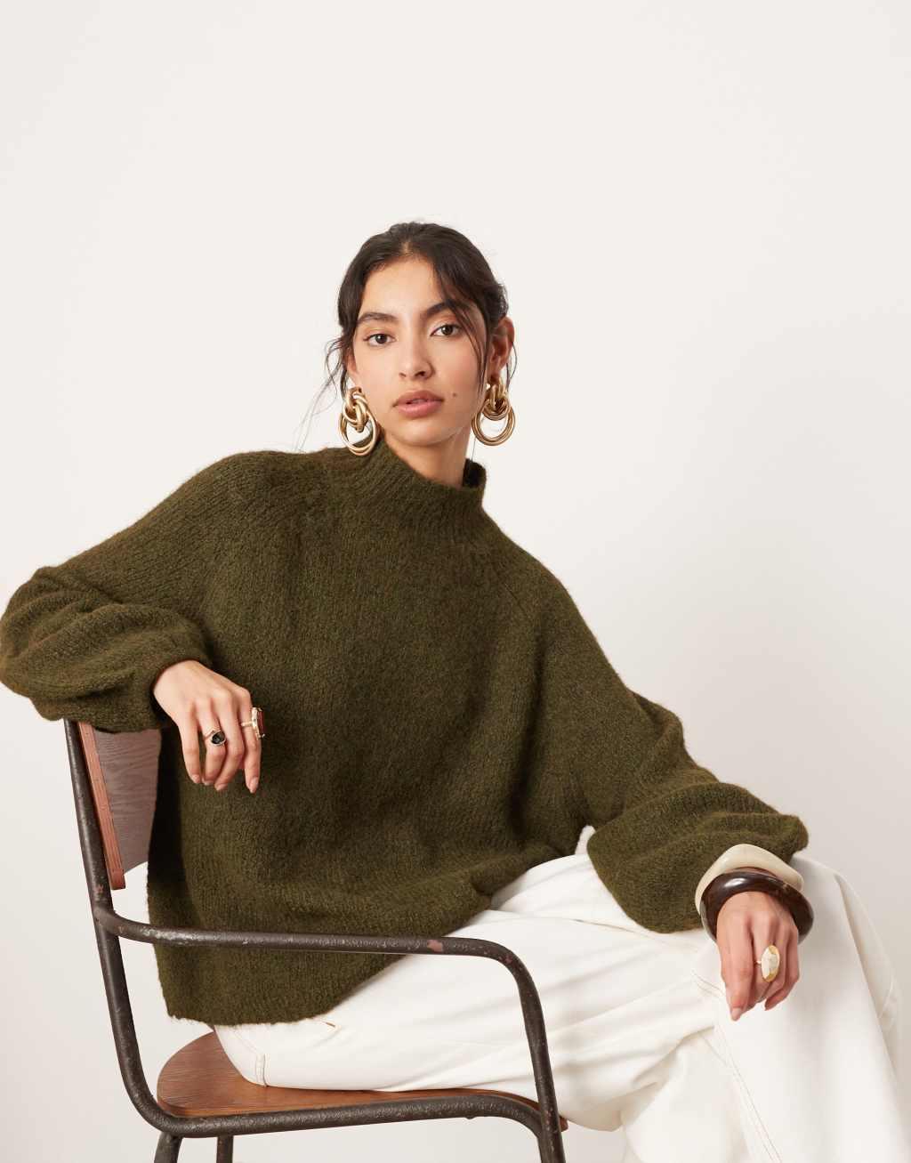 ASOS EDITION knit oversized high neck sweater in khaki green product image