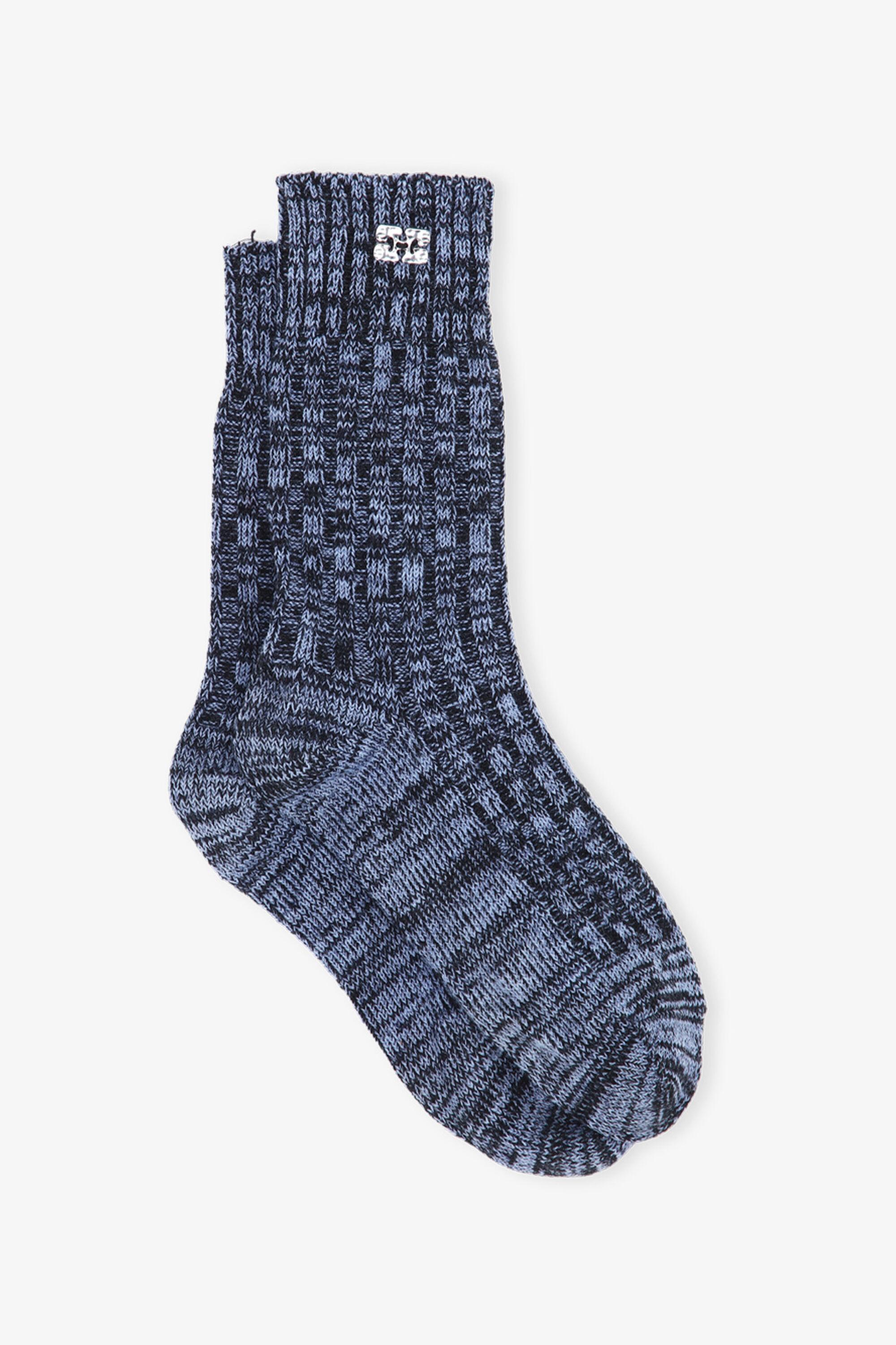 Blue Melange Ribbed Socks Product Image