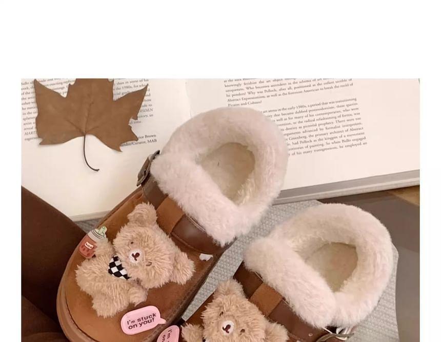 Bear Fleece-Lined Buckled Slippers Product Image