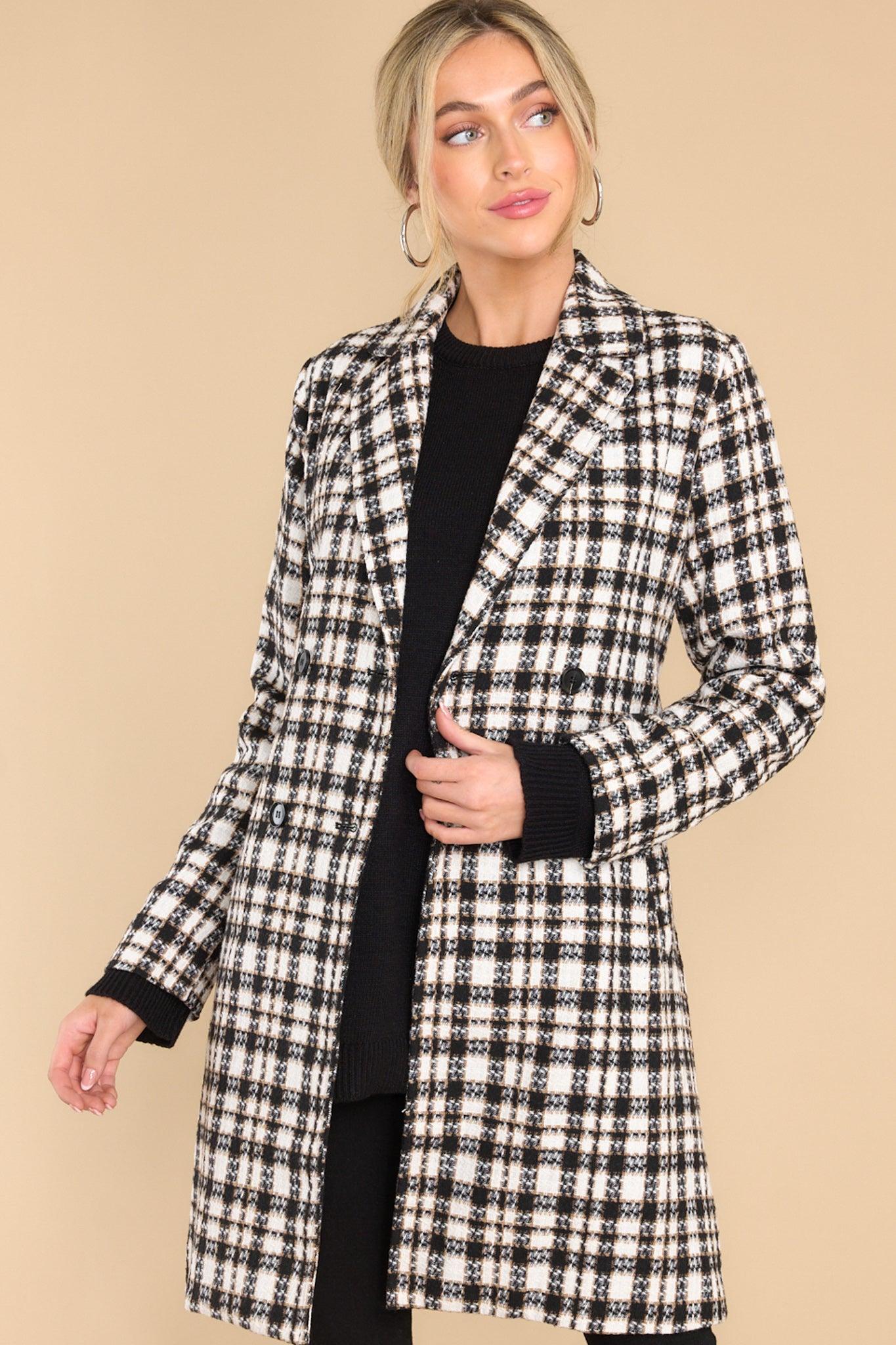 Aura Classically Chic Black And White Plaid Coat Product Image