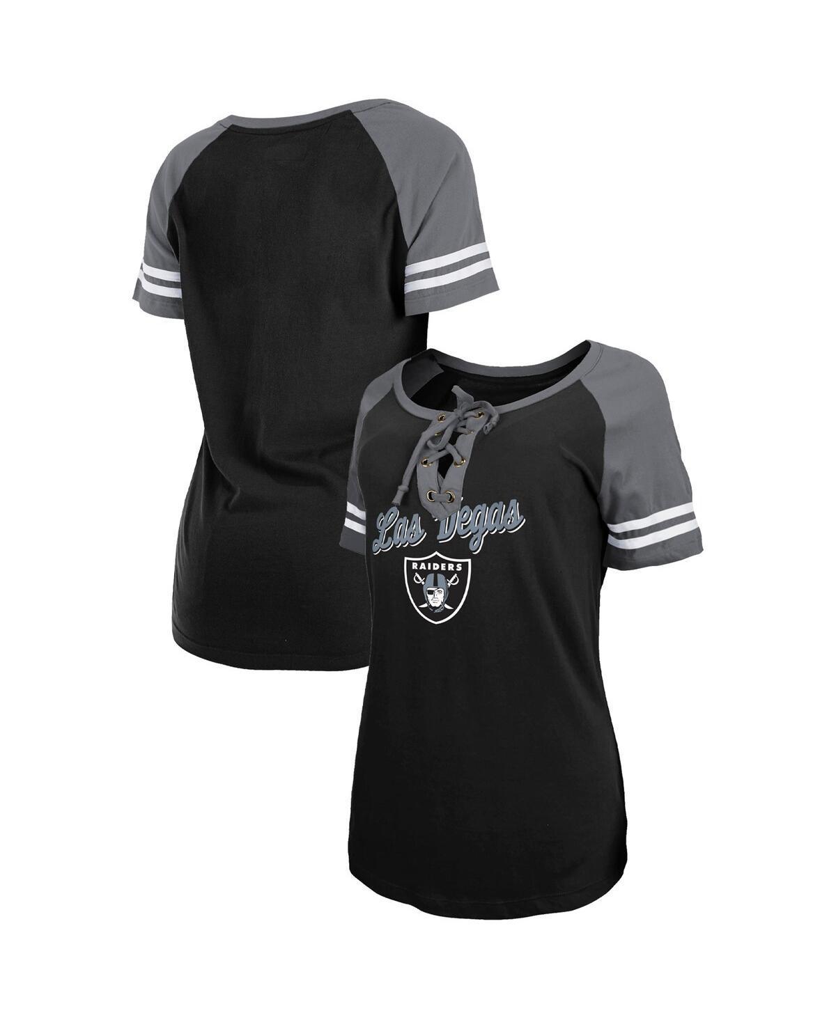 Womens New Era Black Las Vegas Raiders Logo Lace-Up Raglan T-shirt - Black Product Image