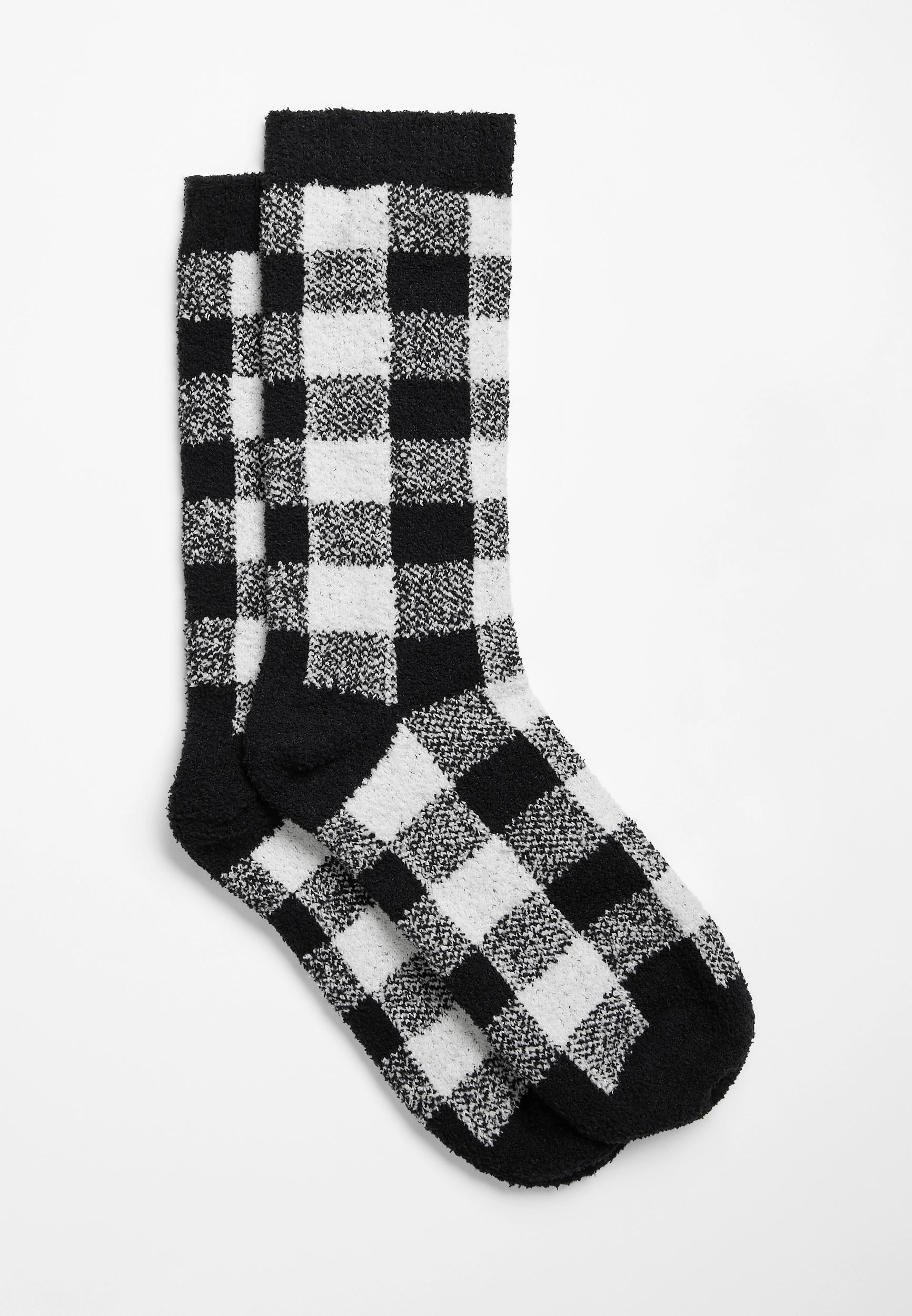 Maurices Womens Cozy Black Buffalo Plaid Flannel Crew Socks Size One Size Product Image