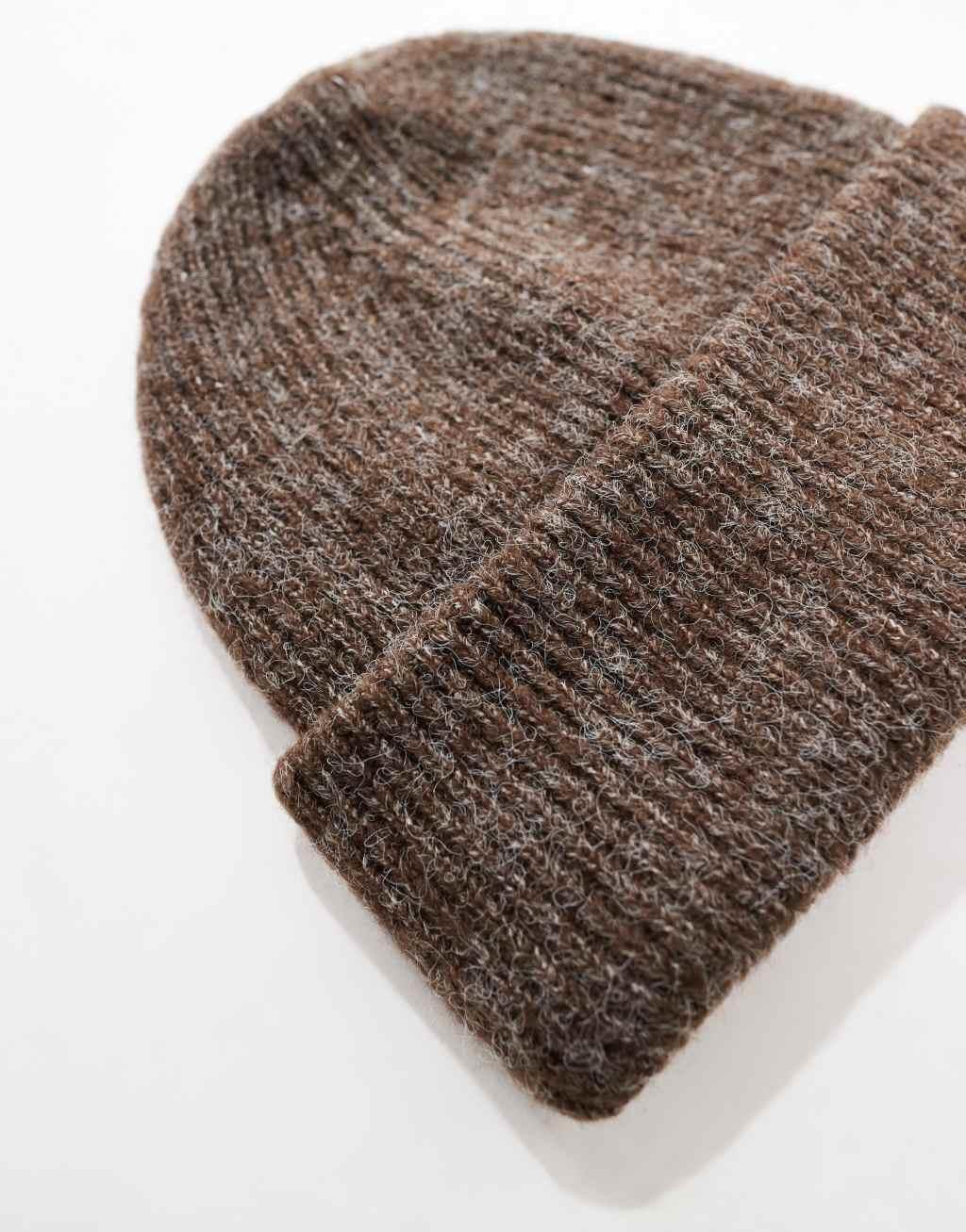 ASOS DESIGN chunky double roll beanie in chocolate Product Image