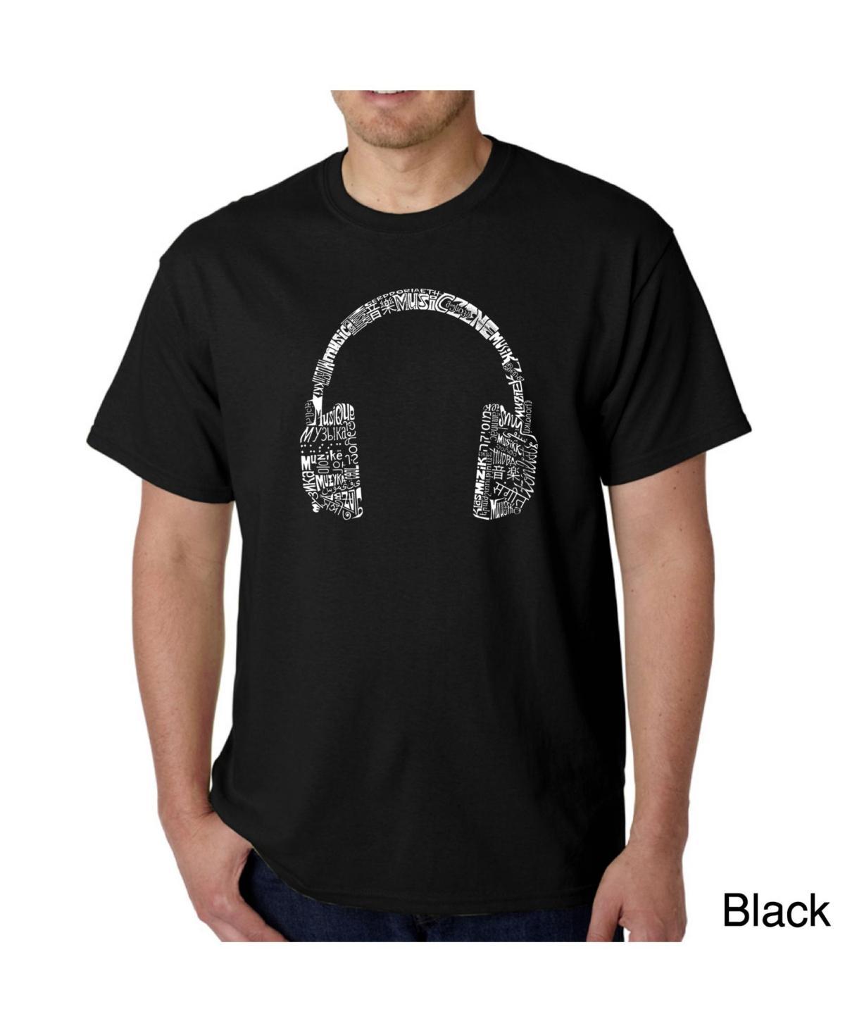 La Pop Art Mens Word Art T-Shirt - Headphones - Music in Different Languages Product Image