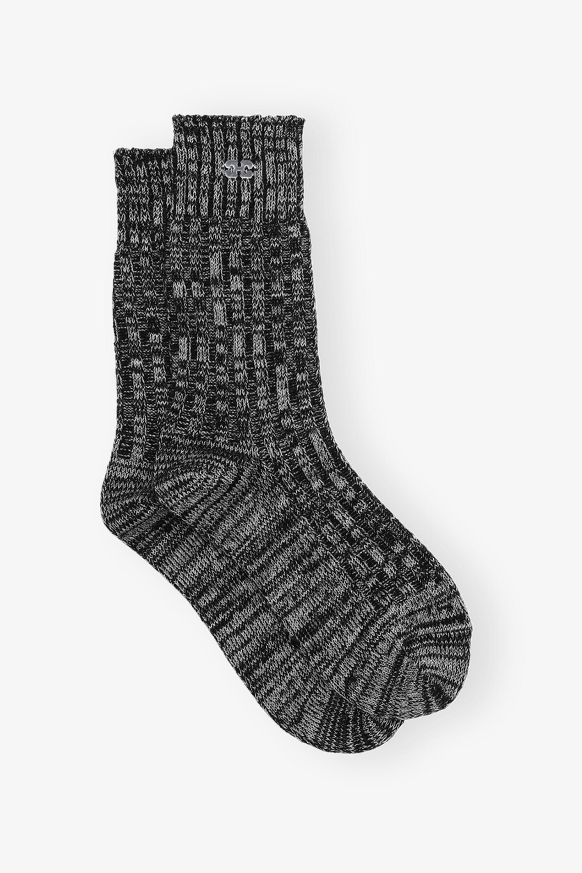 Black Melange Ribbed Socks Product Image