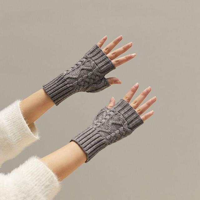 Plain Knit Fingerless Gloves Product Image