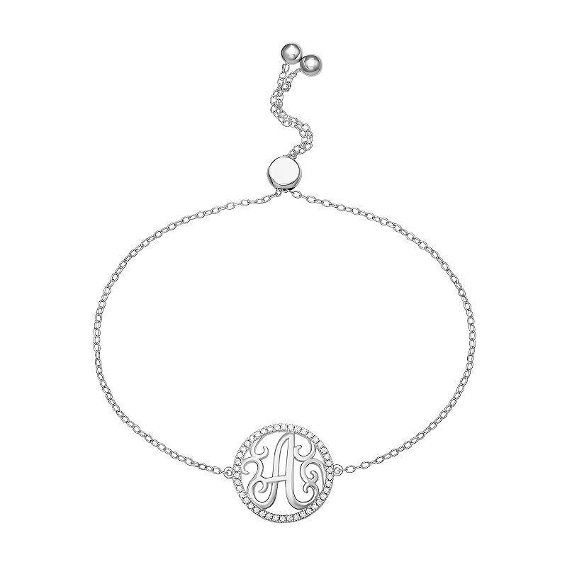 PRIMROSE Sterling Silver Cubic Zirconia Initial Cable Chain Bolo Bracelet, Womens Sterling Silver D Product Image