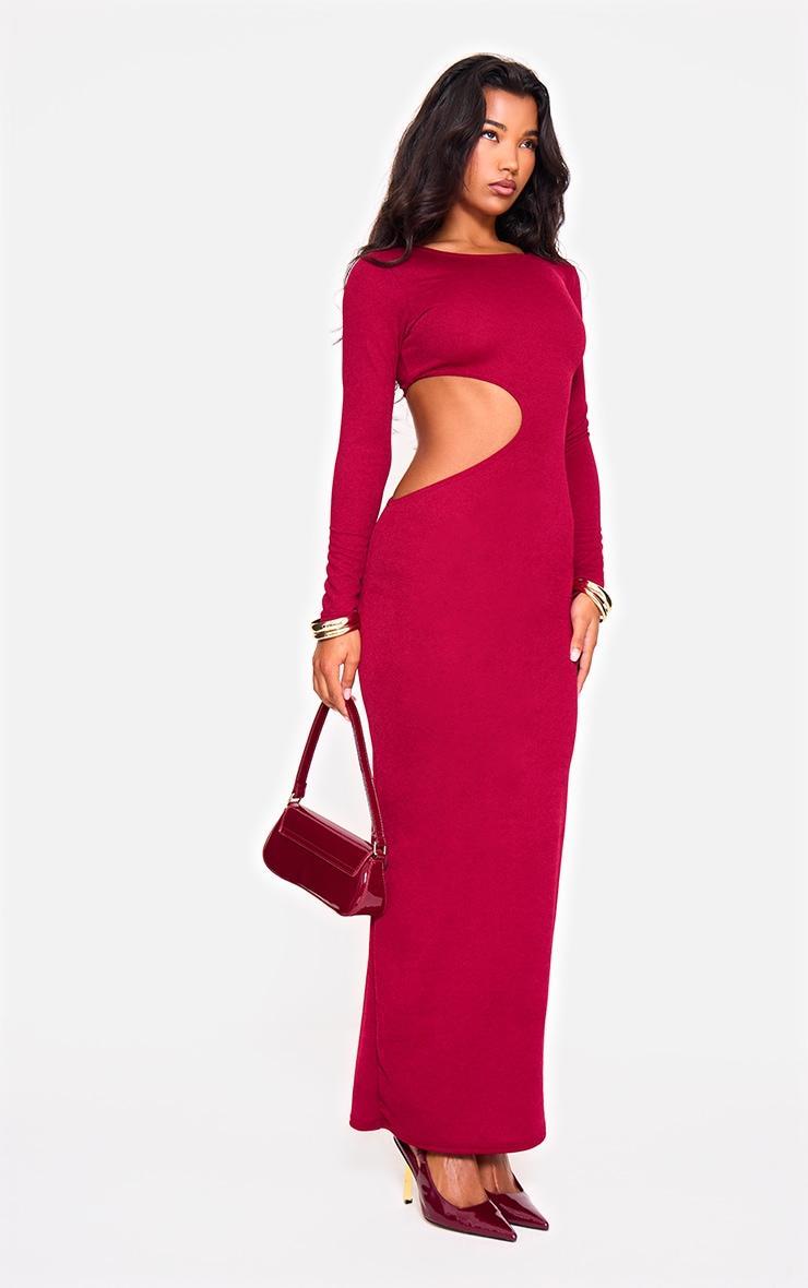 Dark Red Long Sleeve Cut Out Maxi Dress Product Image