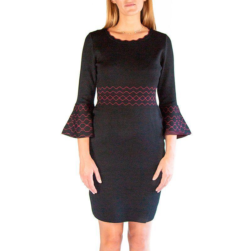 Womens Nina Leonard Jacquard Bell-Sleeve Sweater Dress Product Image