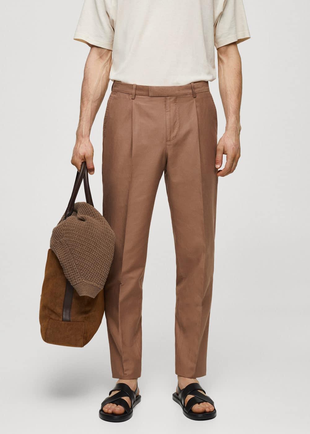 MANGO MAN - Slim fit cotton and linen suit pants burnt orangeMen Product Image