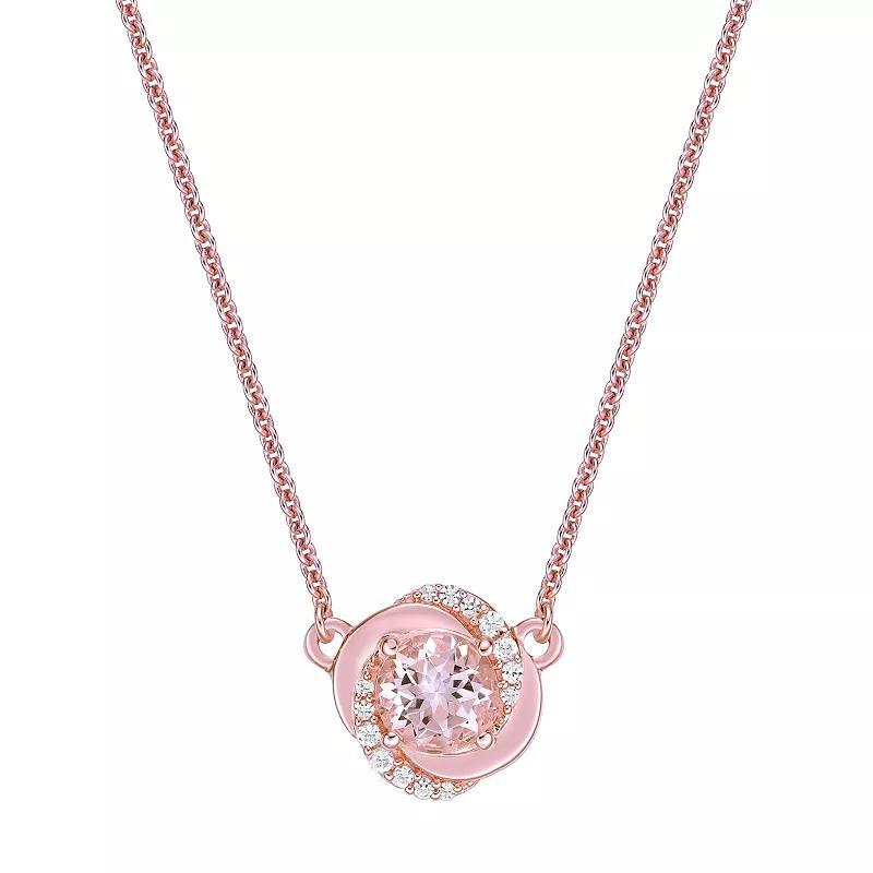 Gemminded 10k Rose Gold Morganite & 1/10 Carat T.W. Diamond Rosette Necklace, Womens Product Image