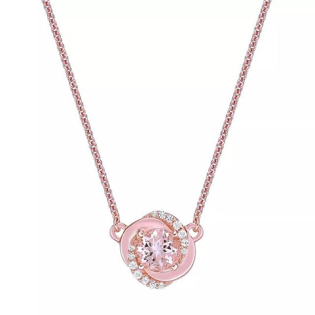 Gemminded 10k Rose Gold Morganite & 1/10 Carat T.W. Diamond Rosette Necklace, Womens Product Image