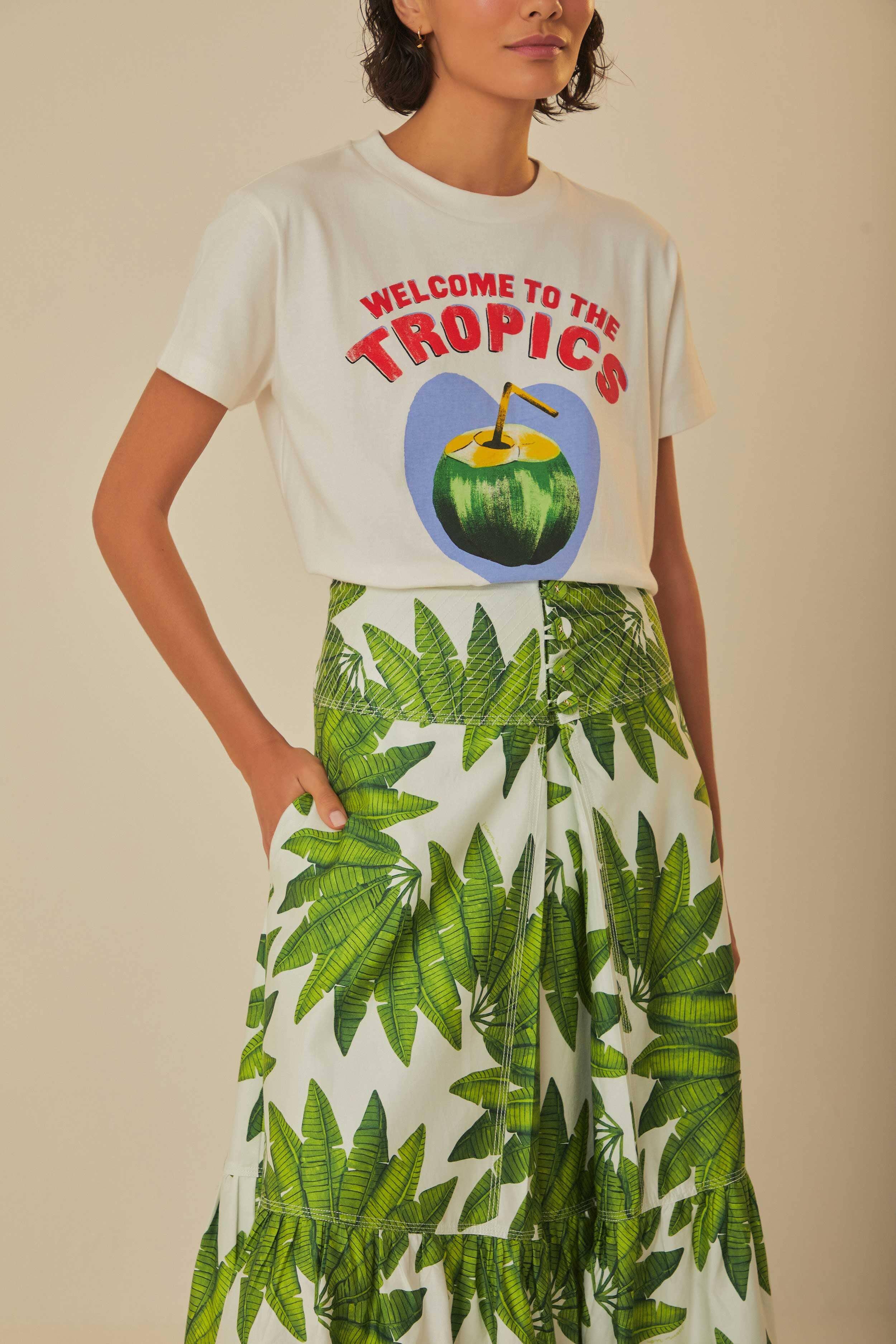 Off-White Palm Fan Organic Cotton Maxi Skirt Product Image