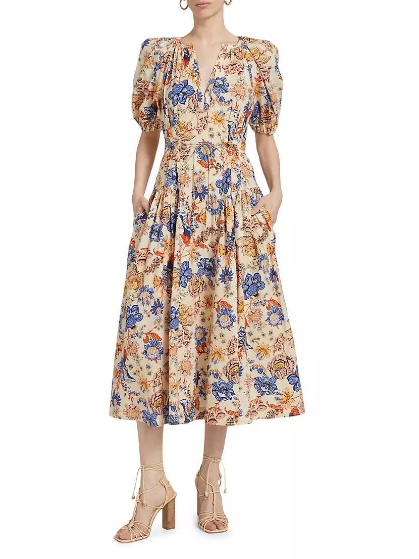 Carina Floral Cotton Tie-Waist Midi-Dress Product Image