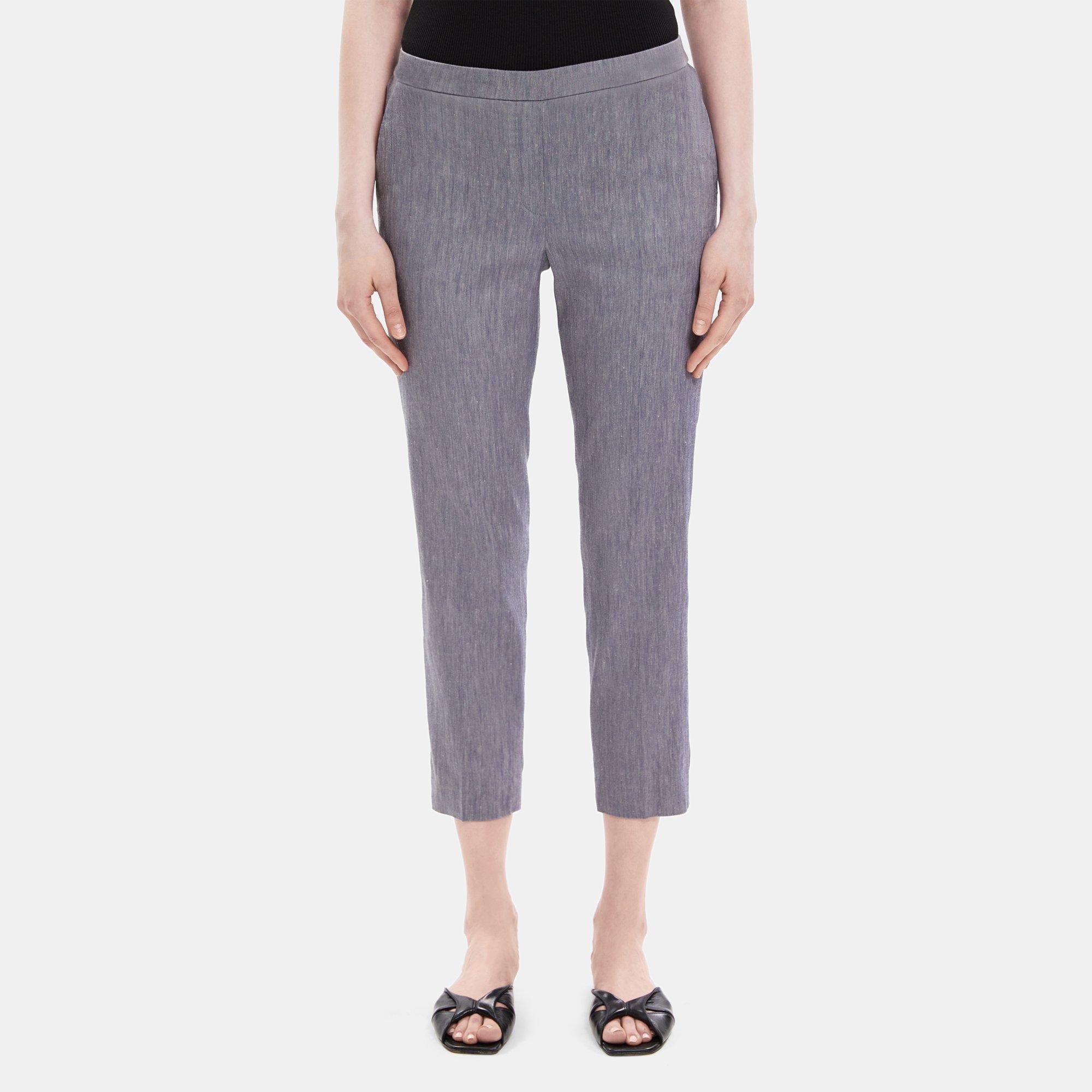 Linen Blend Mélange Slim Cropped Pull-On Pant | Theory Outlet Product Image