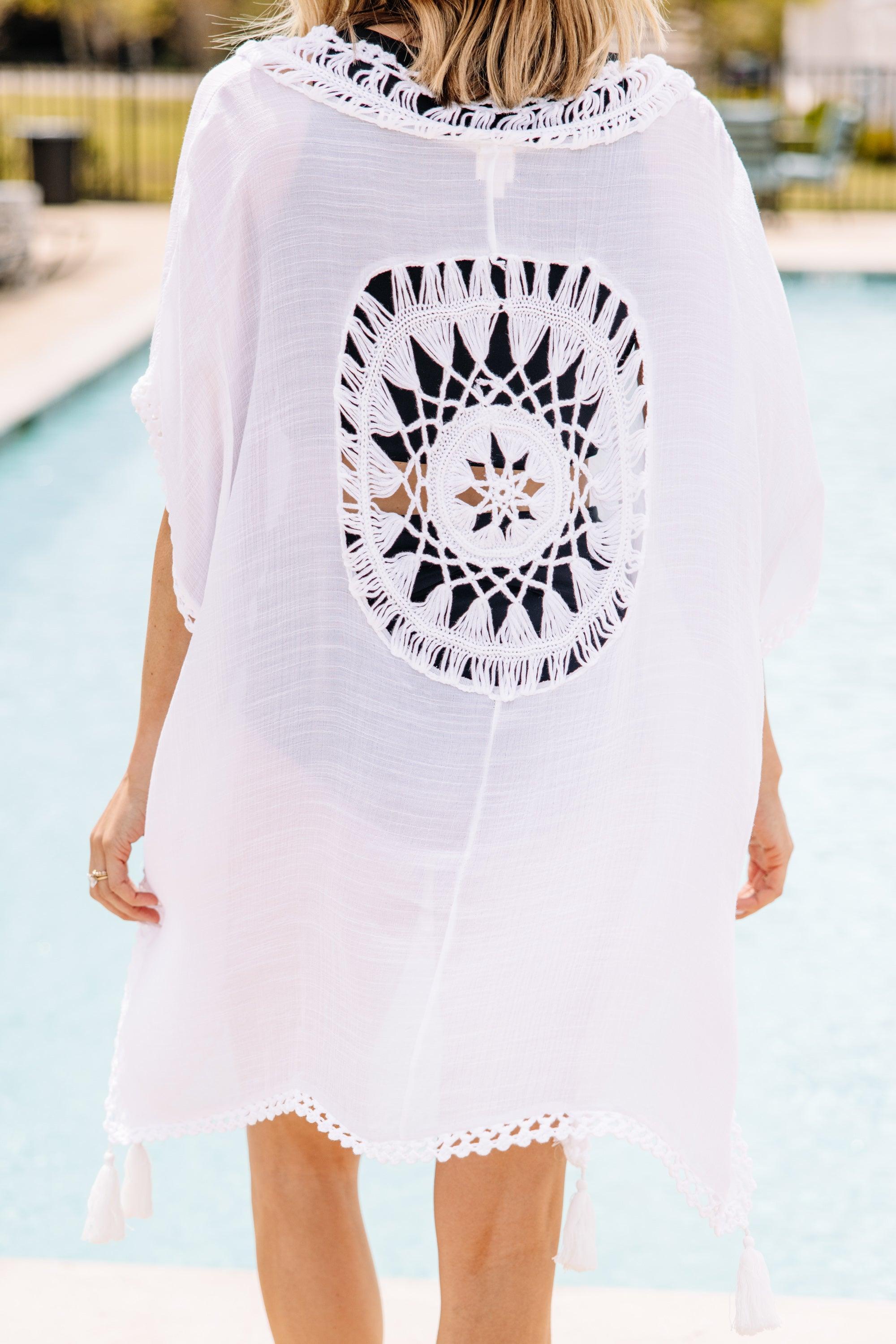 Surf Gypsy: Resort Relaxation White Crochet Dress Cover-up Female Product Image