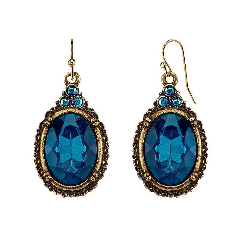 1928 Oval Faceted Stone Drop Earrings, Womens, Blue Product Image