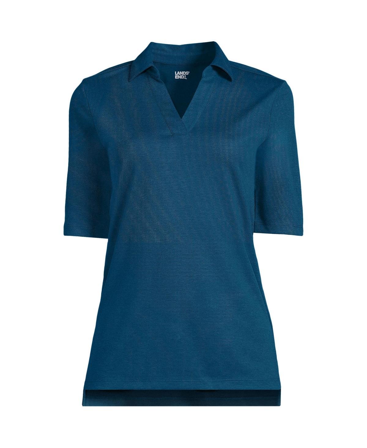 Womens Lands End Performance Elbow Sleeve Pique Polo Top Baltic Blue Product Image