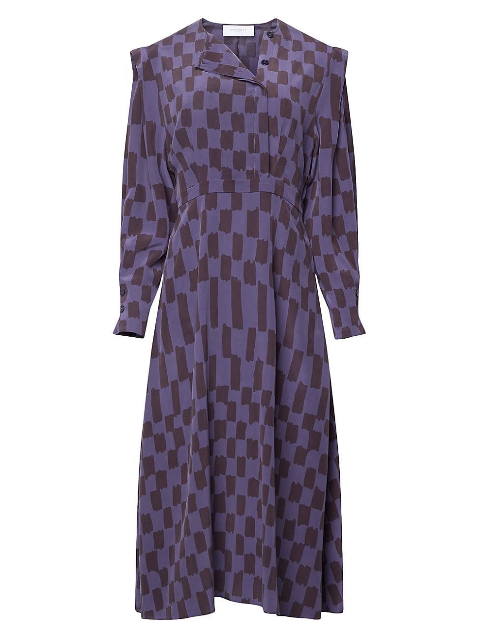 Womens Rianne Silk Checkered Midi-Dress Product Image