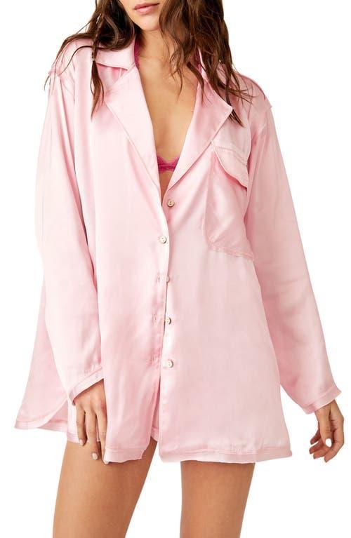 Free People Like Honey Long-Sleeve Satin Pajama Shirt Product Image