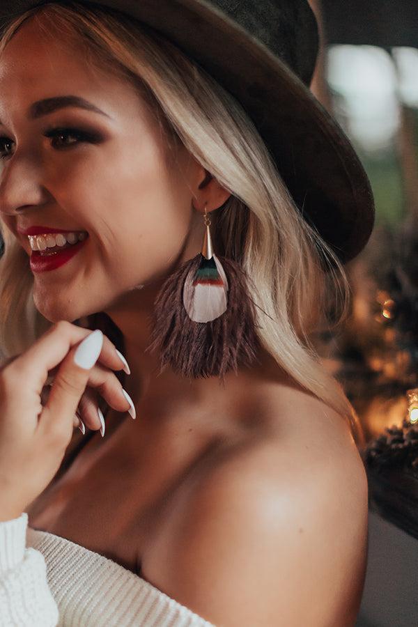 Cocktail Hour Feather Earrings In Brown Product Image