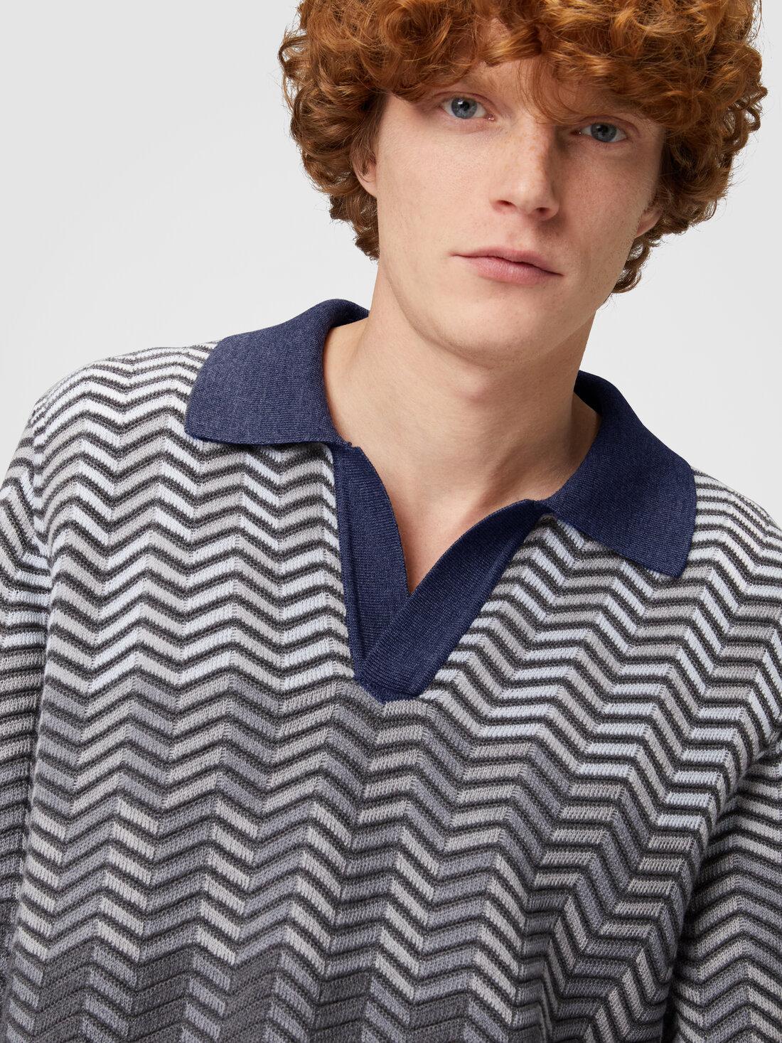 Long-sleeved polo shirt in zigzag virgin wool Grey | Missoni Product Image