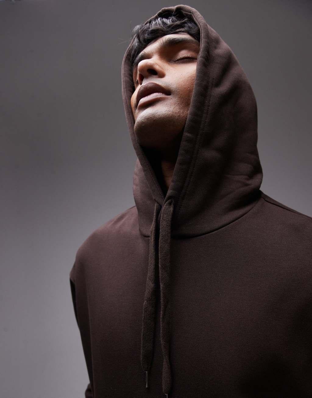 ARKET relaxed terry hoodie in dark brown Product Image