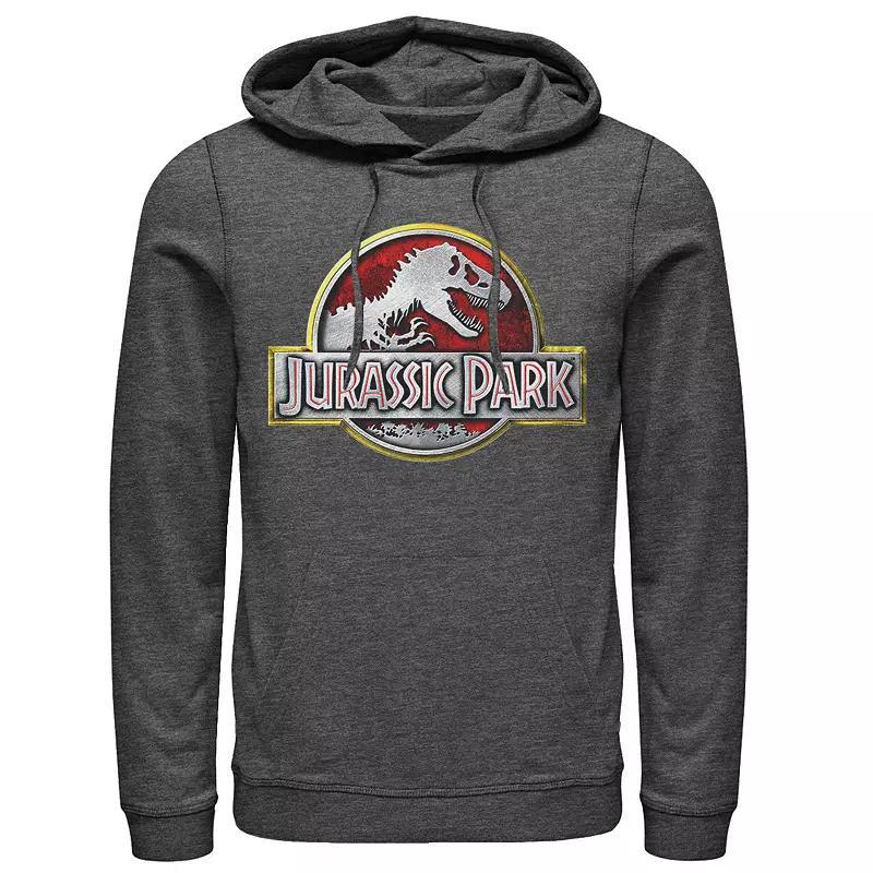 Mens Jurassic Park Chrome Logo Hoodie Athletic Grey Product Image