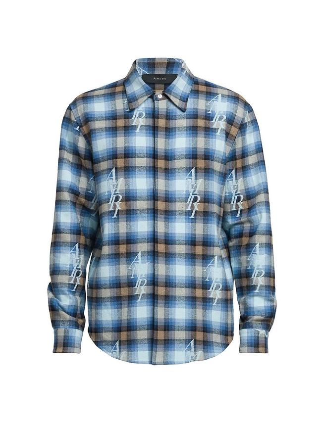 Mens Plaid Logo Flannel Button-Front Shirt Product Image