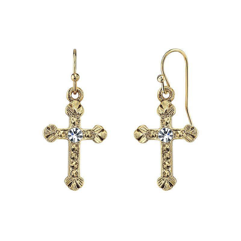 1928 Crystal Cross Drop Earrings, Womens, Grey Product Image