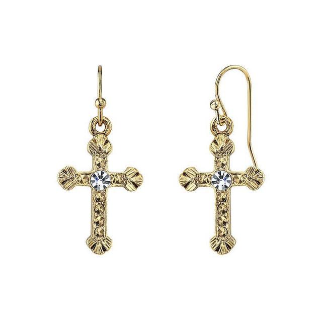 1928 Crystal Cross Drop Earrings, Womens, 14k Gold Product Image