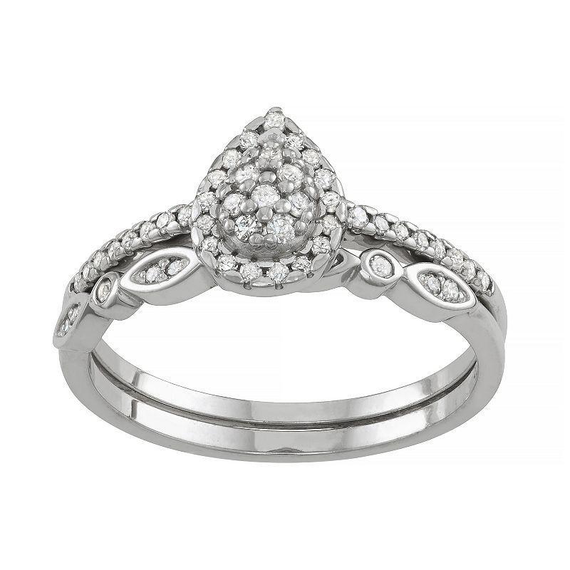 Tiara Sterling Silver 1/3 Carat T.W. Diamond Teardrop Engagement Ring Set, Womens Product Image