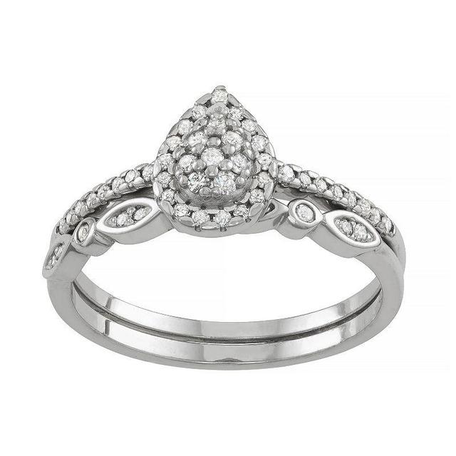 Tiara Sterling Silver 1/3 Carat T.W. Diamond Teardrop Engagement Ring Set, Womens Product Image