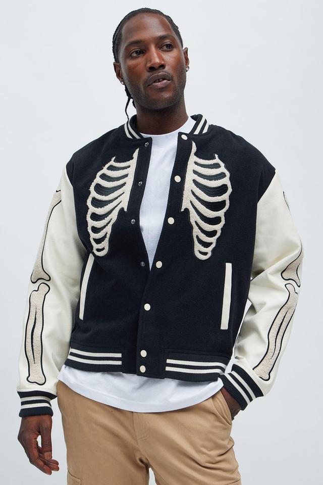 Skeleton Varsity Jacket - Black/White Product Image