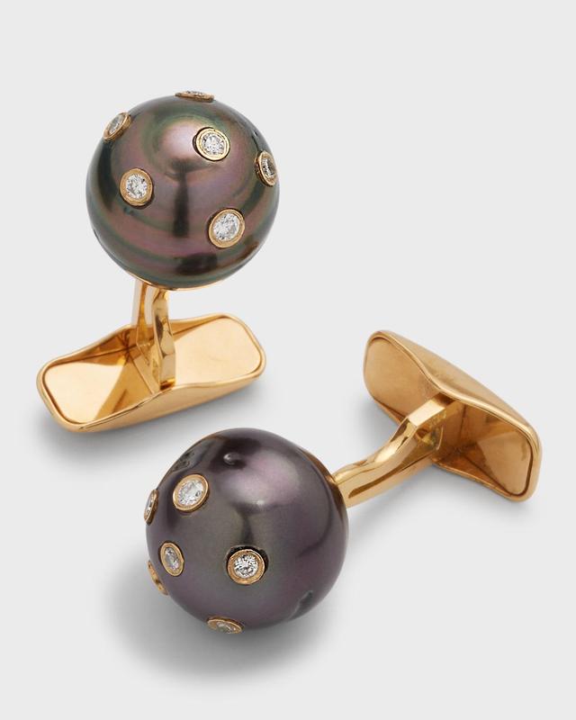 Mens 18K Gold, Diamond & Pearl Cufflinks Product Image