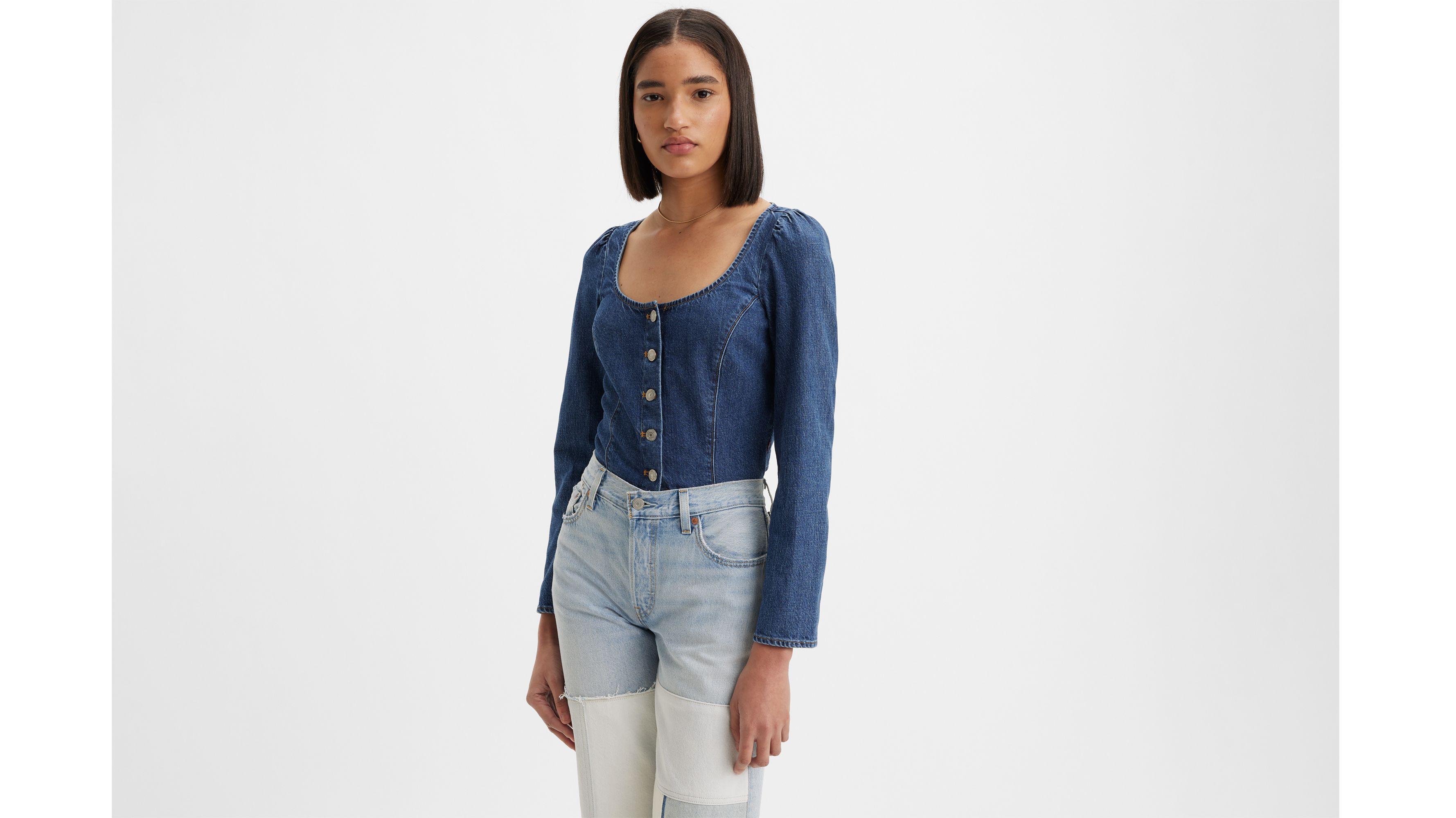 Weston Denim Long Sleeve Corset Blouse Product Image