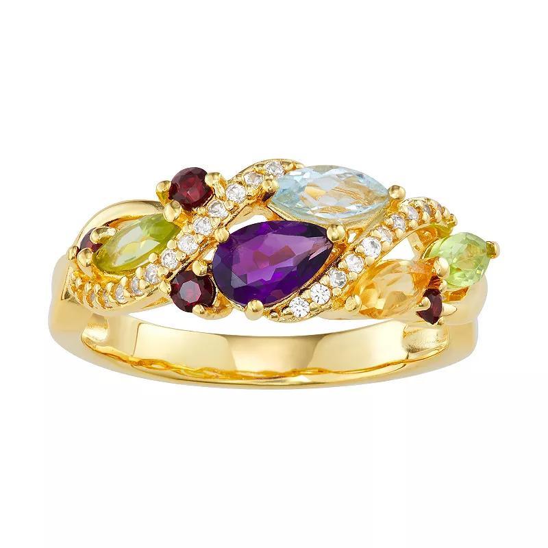 14k Gold Over Silver Multi Gemstone Cluster Ring, Womens Gold Tone Product Image