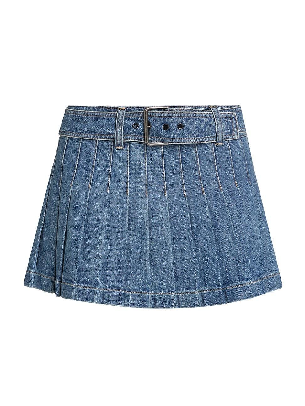 Womens Mera Pleated Denim Belted Miniskirt Product Image