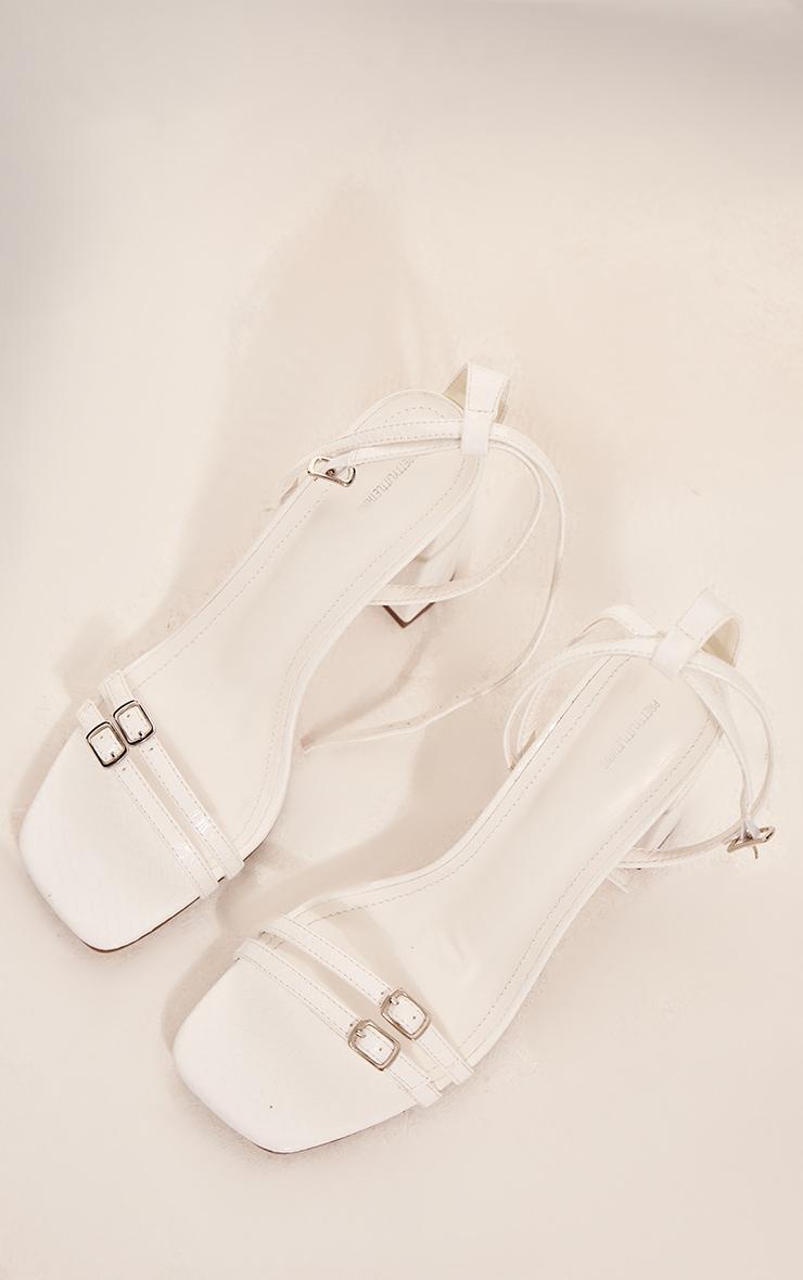 White PU Square Toe Buckle Detail Block Heeled Sandal Product Image