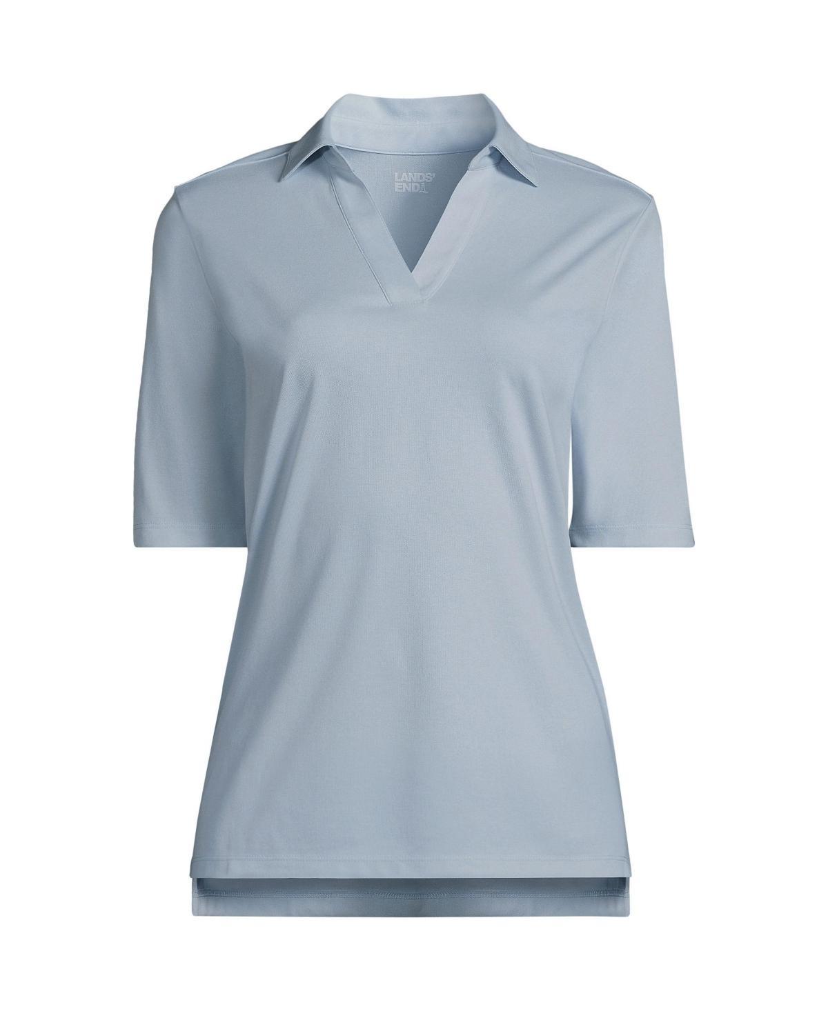 Womens Lands End Performance Elbow Sleeve Pique Polo Top Baltic Blue Product Image