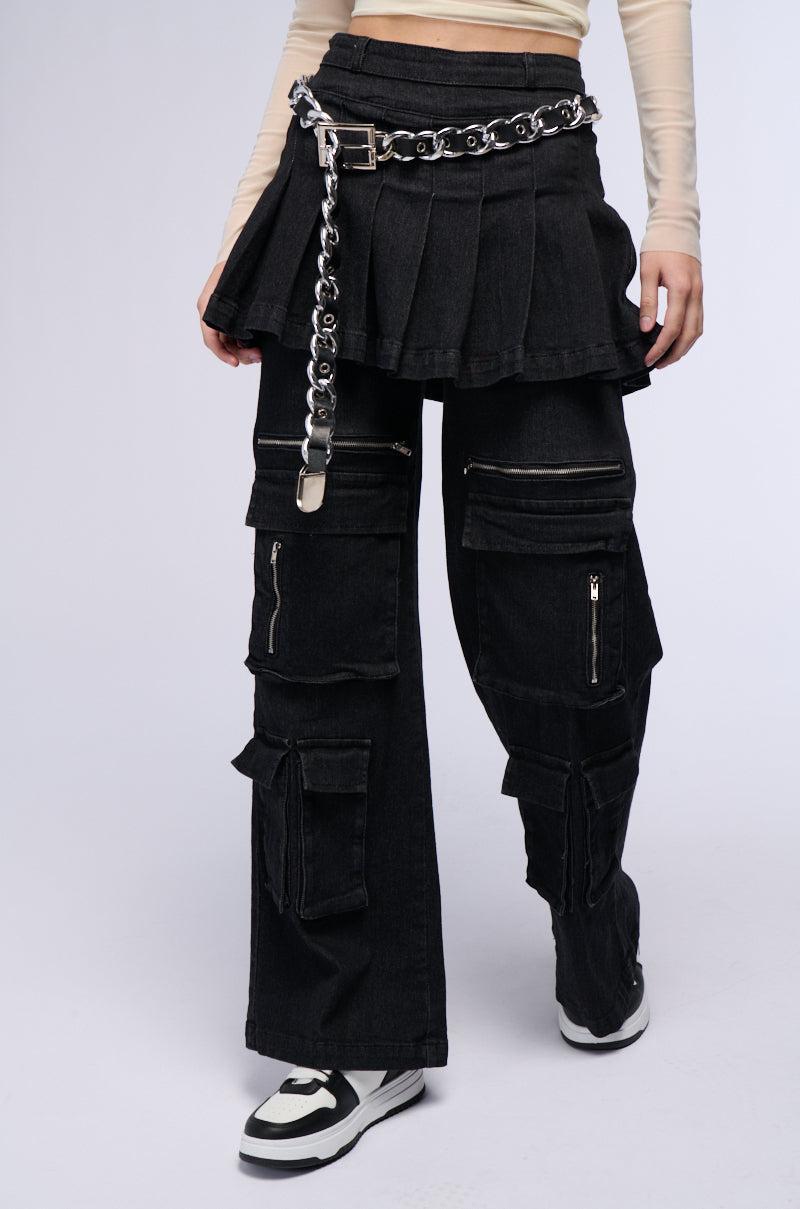 WANT U BACK WIDE LEG DENIM PANT WITH SKIRT Product Image