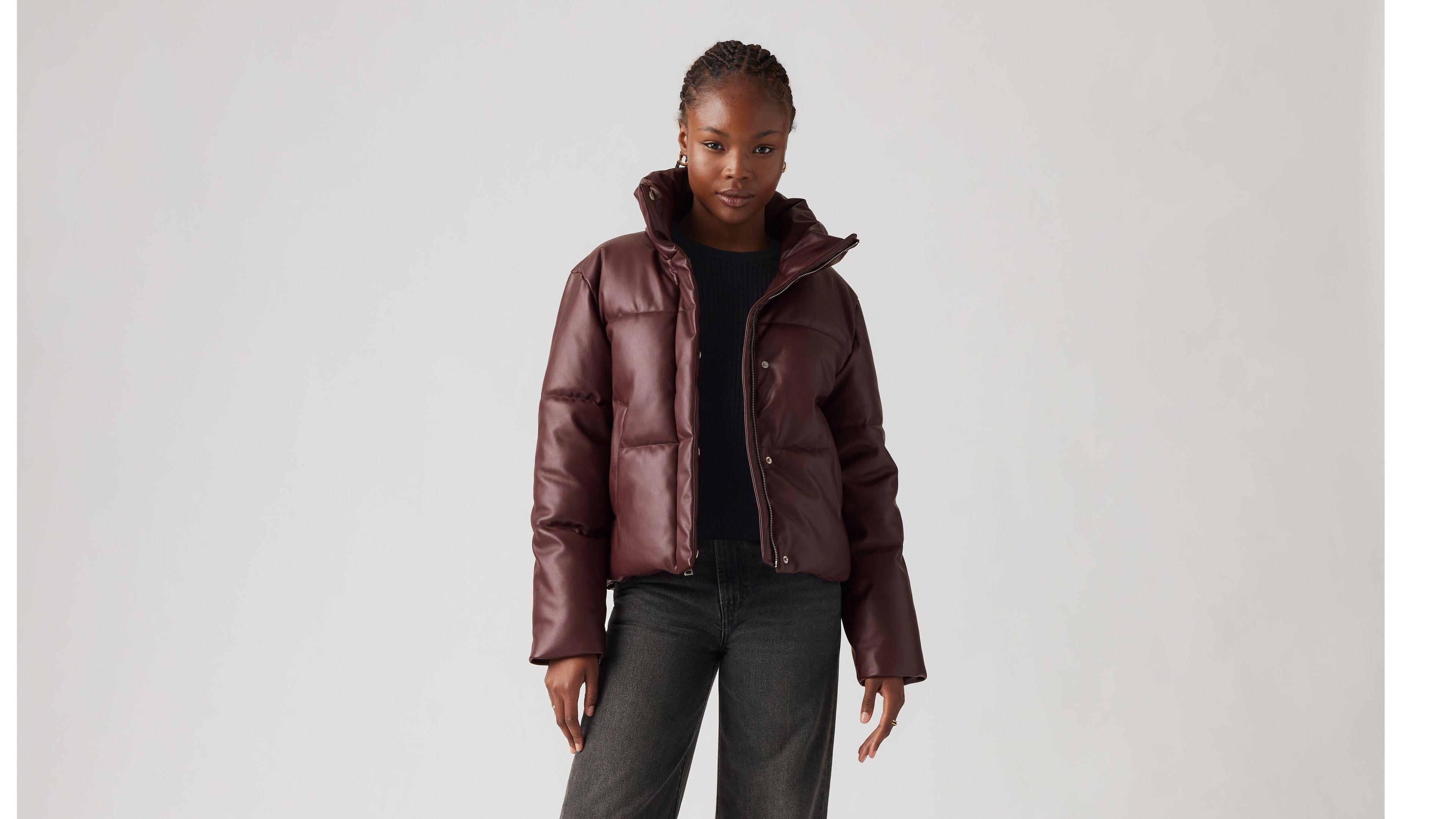 Faux Leather Puffer Jacket Product Image