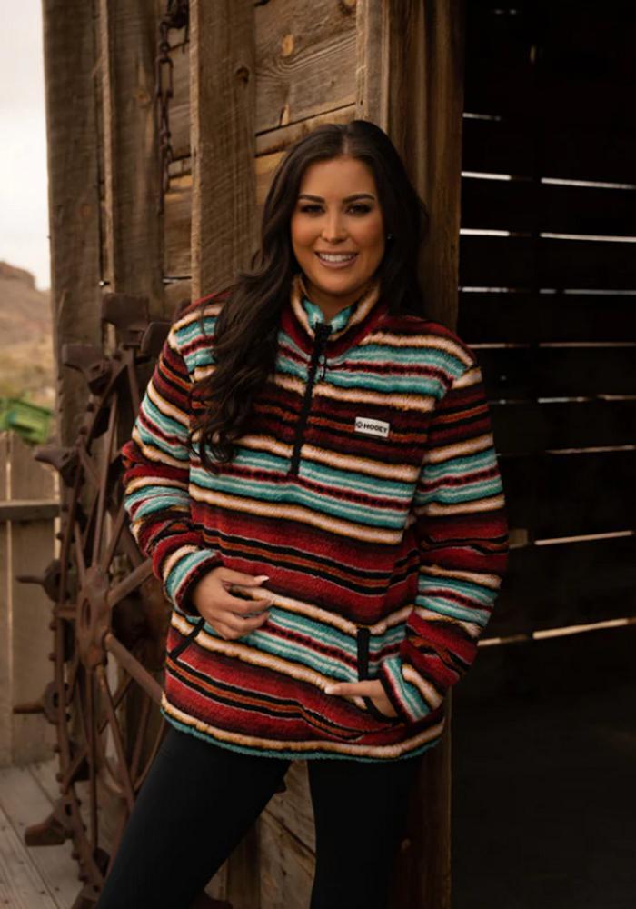 Hooey® Ladies Red/Cream/Turquiose Serape Fleece Pullover Product Image