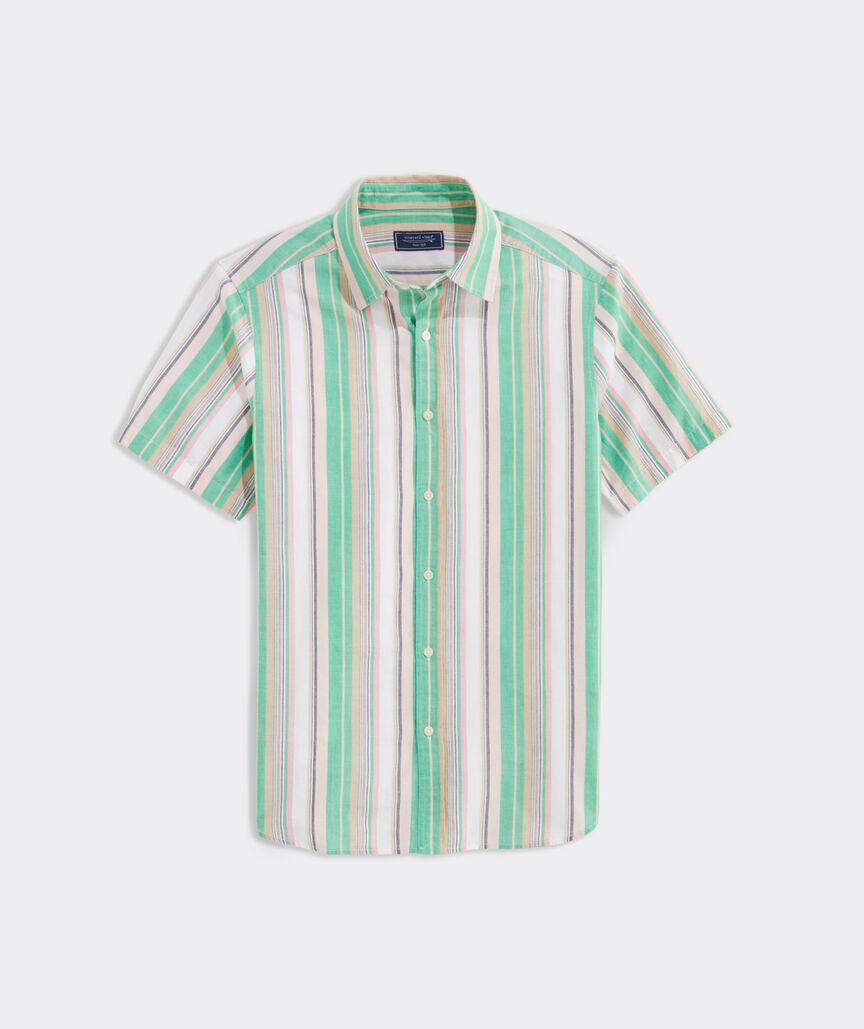 Cotton Short-Sleeve Awning Stripe Shirt Product Image