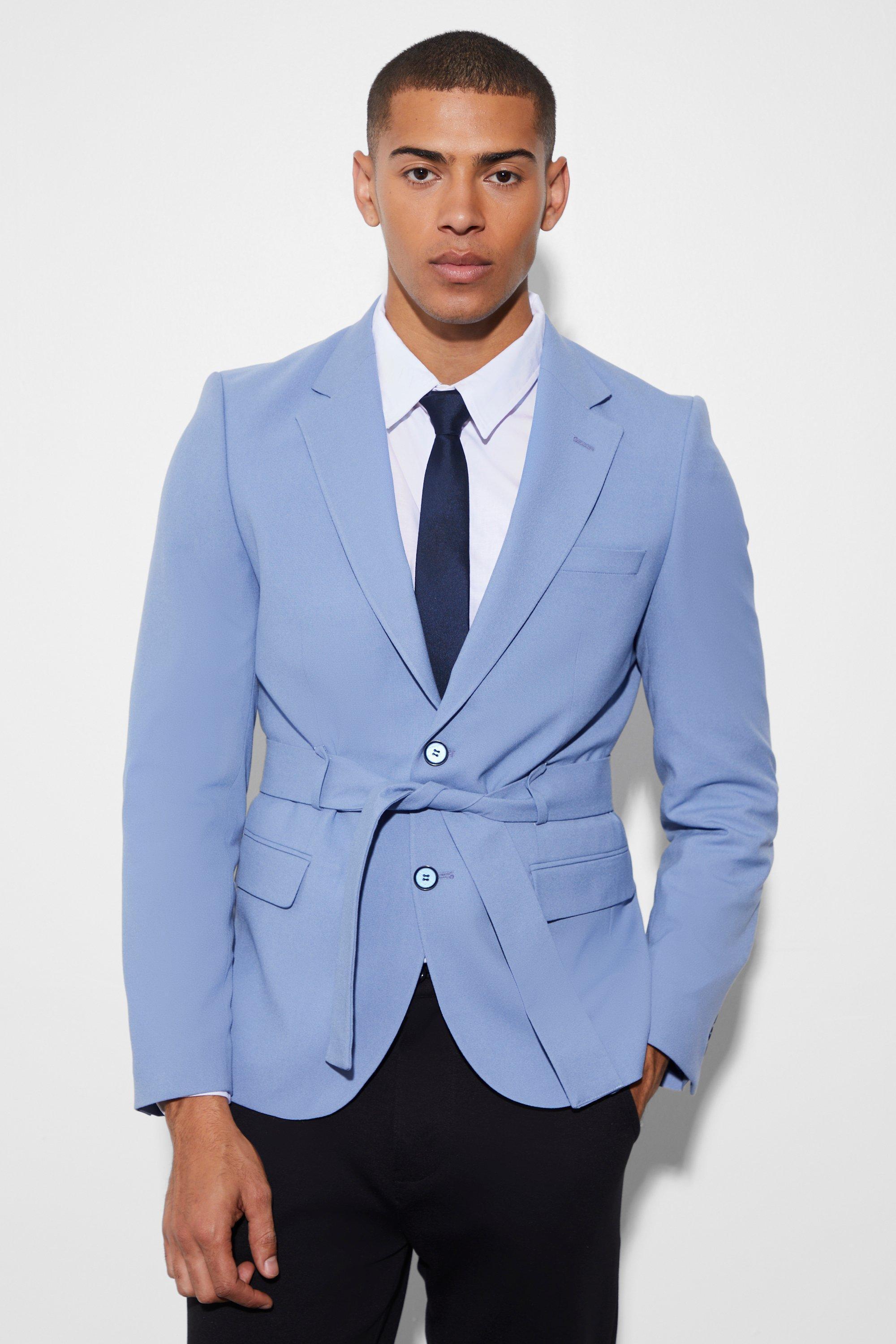 Slim Single Breasted Blazer With Belt | boohooMAN USA Product Image