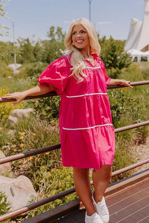 Porch Swing Sippin' Mini Dress in Hot Pink Curves Product Image