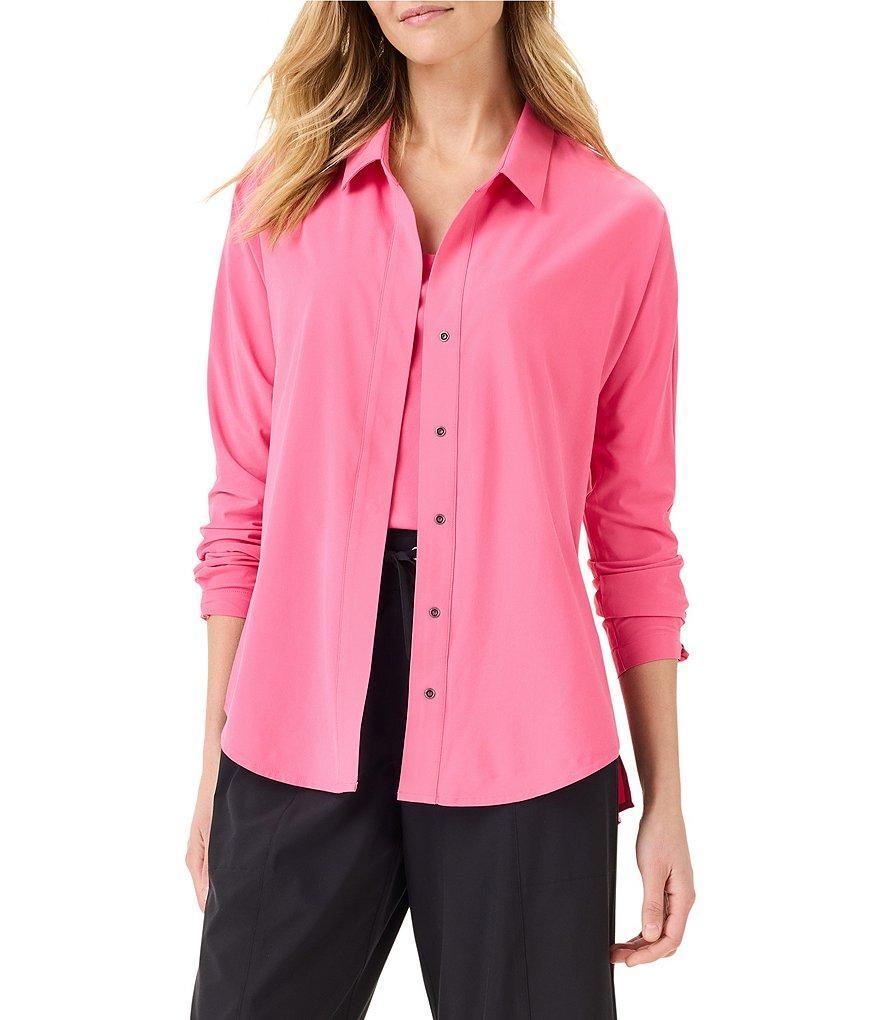 NZ ACTIVE by NIC + ZOE Solid Woven Tech Stretch Point Collar Dolman Sleeve Snap Front Shirt Product Image